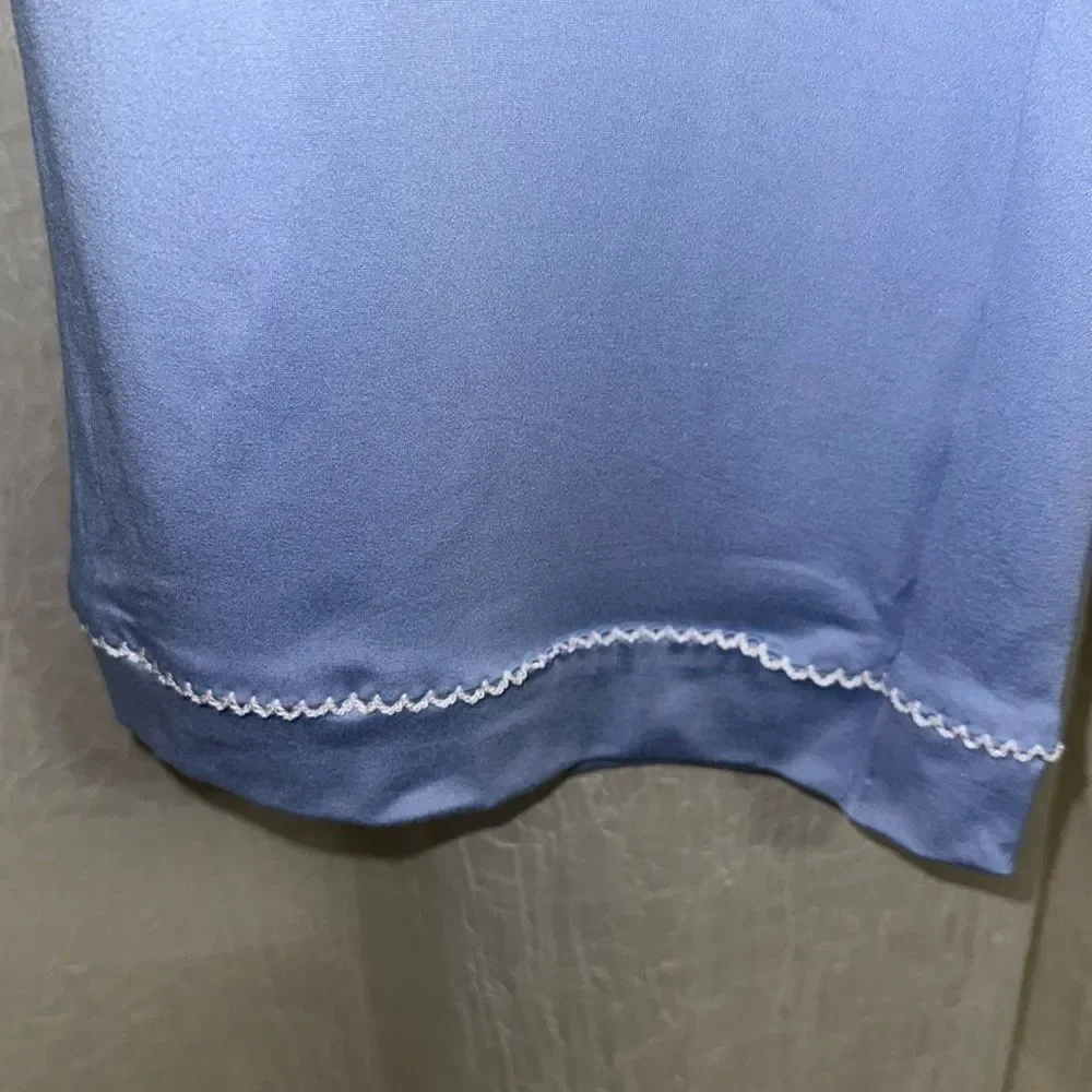 RAE DUNN. M Light Blue White Notch Collar Short Sleeve Button Top Cropped PJ - Picture 10 of 14